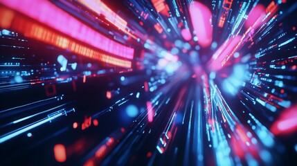 Obraz premium Futuristic Abstract Data Stream with Red and Blue Light Particles and Lines