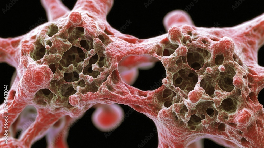 Poster close up view of virus cells with detailed structure showing cellular features and characteristics