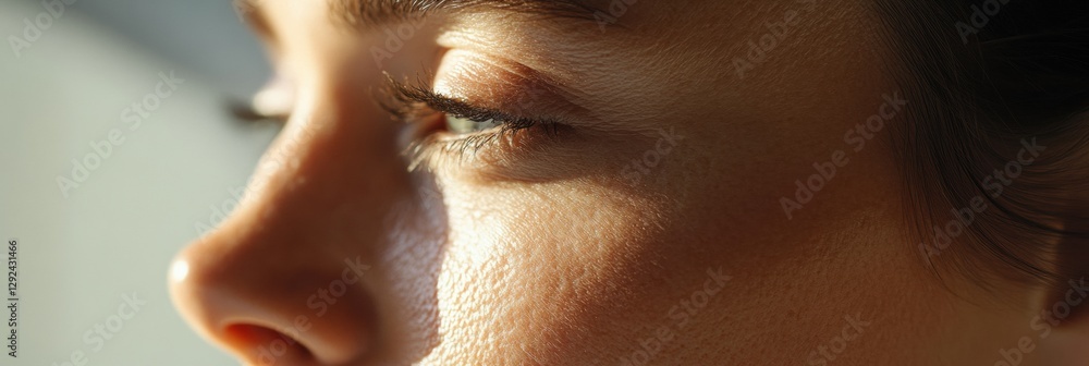 Aufkleber close up view of a womans face showing contrast between aged and youthful skin in a medical style an