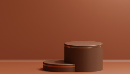 Brown podium in a minimal style. For product demonstrations, presentations, advertising mockups, and background compositions in design. 3D render