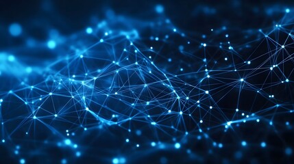 Blue Digital Network Background with Glowing Connections and Futuristic Lines Creating a High-Tech Data Visualization.
