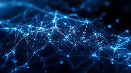 Blue Digital Network Background with Glowing Connections and Futuristic Lines Creating a High-Tech Data Visualization.
