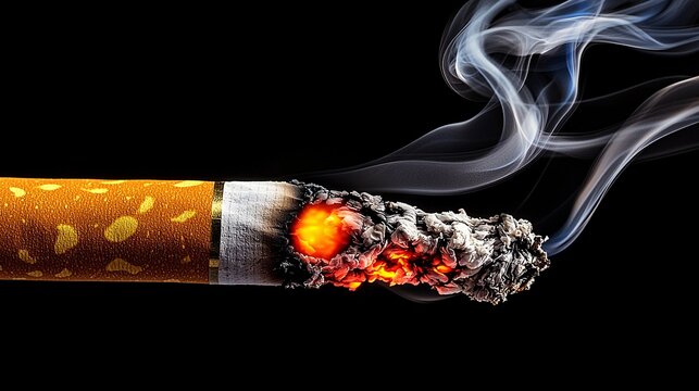 captivating close-up of a burning cigarette with smoke effect