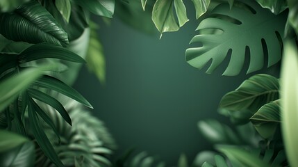 Lush Green Tropical Leaves Frame Dark Background