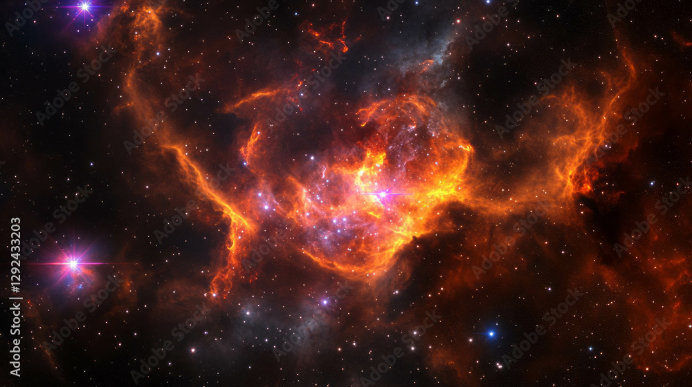 Poster cosmic nebula with star light illumination in outer space abstract background