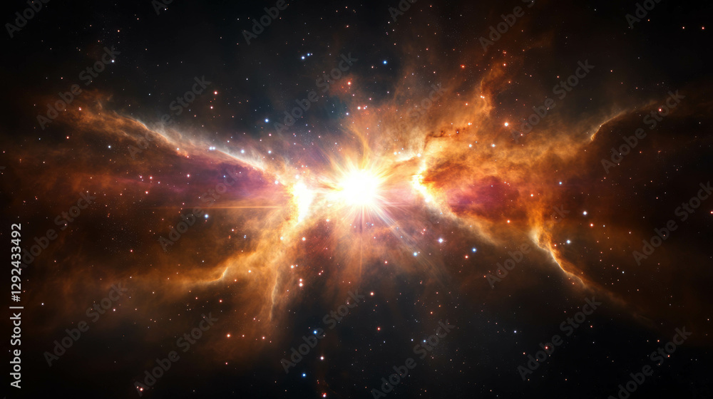 Poster cosmic light burst with stars and nebula in deep space for celestial themes