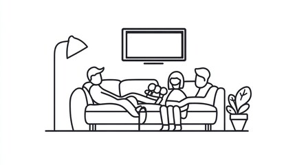 Family relaxing on couch watching TV