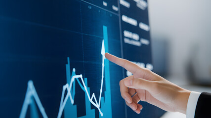 A high-tech financial dashboard displaying stock market trends, data analytics, and business intelligence insights.
