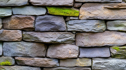 Natural stone wall with moss texture for rustic design and decor