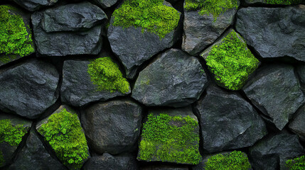 Obraz premium Natural stone wall with lush moss texture for eco-friendly design