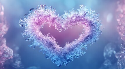 Fototapeta premium A vibrant, artistic heart shape made of delicate textures, infused with shades of blue and pink, creating a dreamy and romantic atmosphere.
