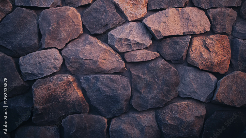 Poster textured stone wall background with varied rocks for architectural and design projects