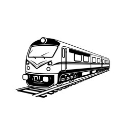Black and White Train Image on a White Background - Front view of a detailed train on tracks in a modern style.