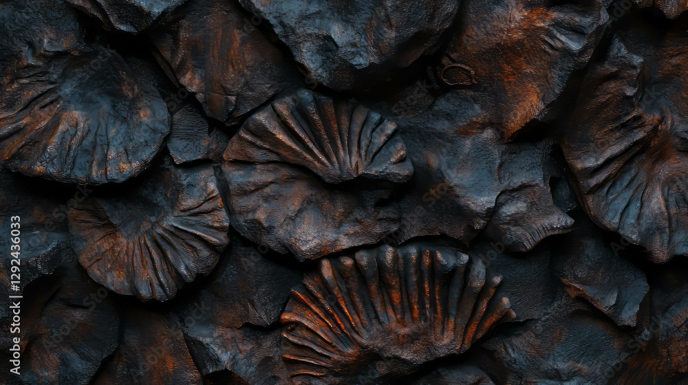 Poster textured stone wall background with embedded fossils for natural history design
