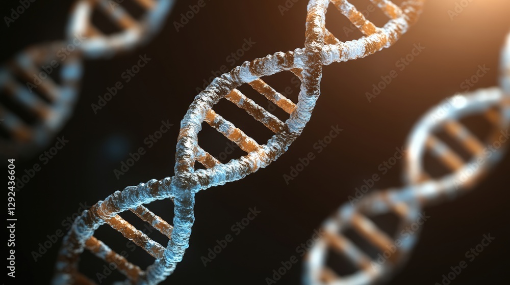 Poster dna molecule with double helix structure and abstract background depicting genetic information and g