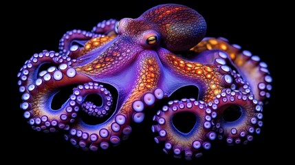 Obraz premium Beautiful Colorful Octopus Displaying Its Tentacles Against A Black Background