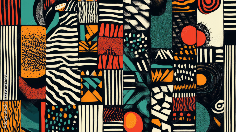 Poster vibrant abstract background with striped patterns and geometric shapes