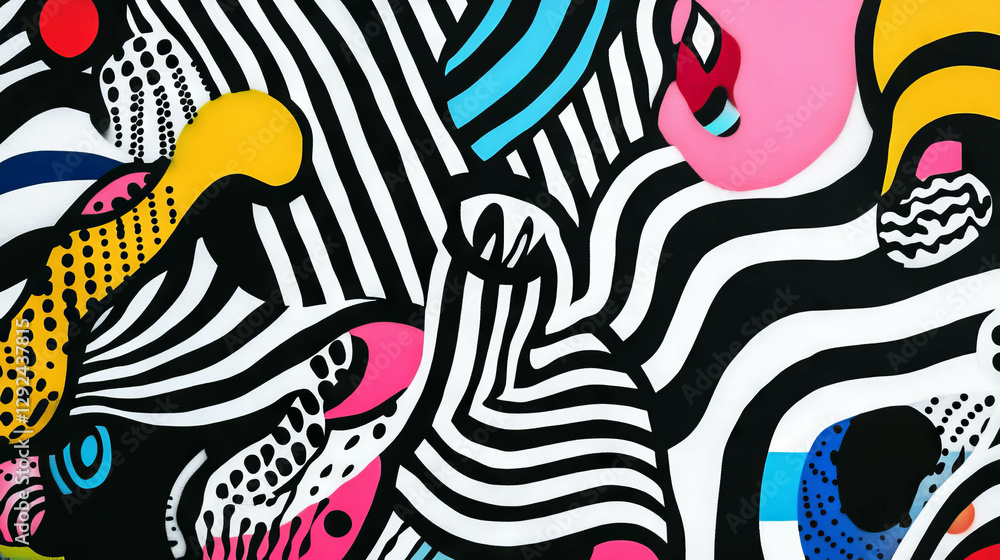 Aufkleber vibrant abstract design with striped patterns and colorful squiggles for creative projects