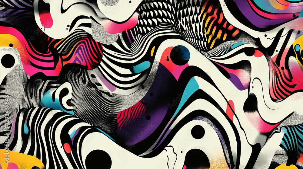 Aufkleber vibrant abstract design with striped patterns and colorful squiggles