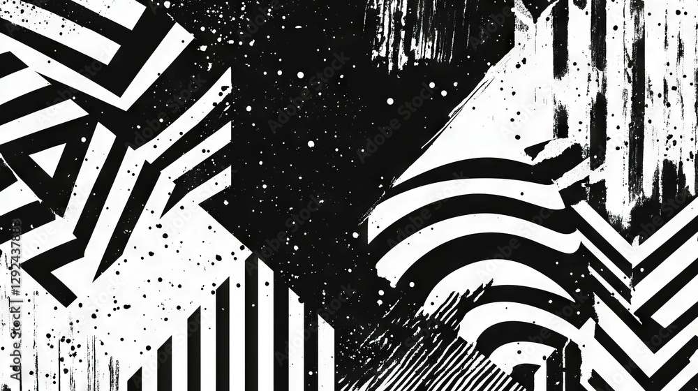 Poster abstract black and white striped and zigzag pattern with bold geometric lines for modern design