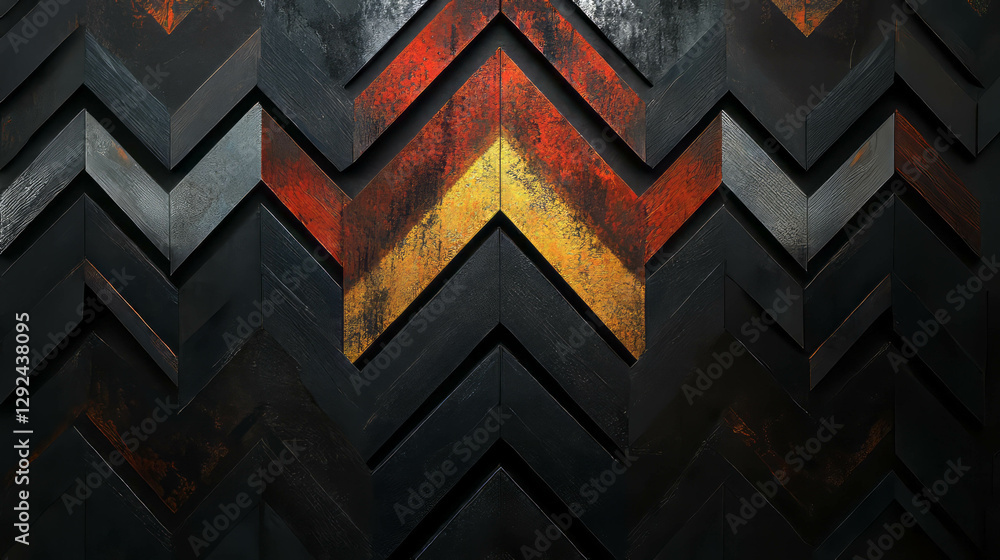 Poster modern geometric chevron pattern with rusty and metallic textures