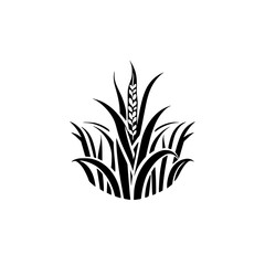 Emblematic depiction of wheat ear surrounded by blades of grass.