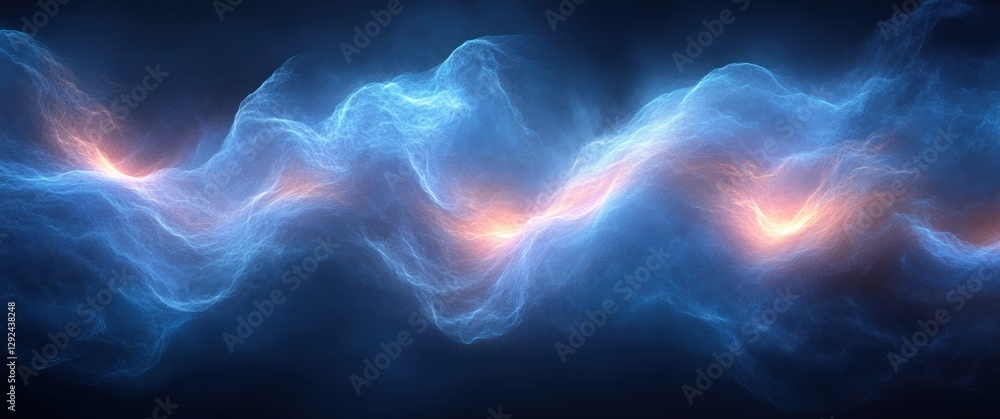 Leinwandbilder abstract digital technology background with blue waves and luminescent lighting in minimalist design