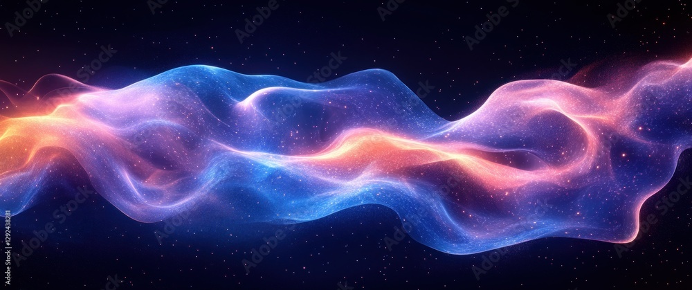 Fototapete digital wave pattern flowing abstract lines with neon light effects in deep blue and purple gradient