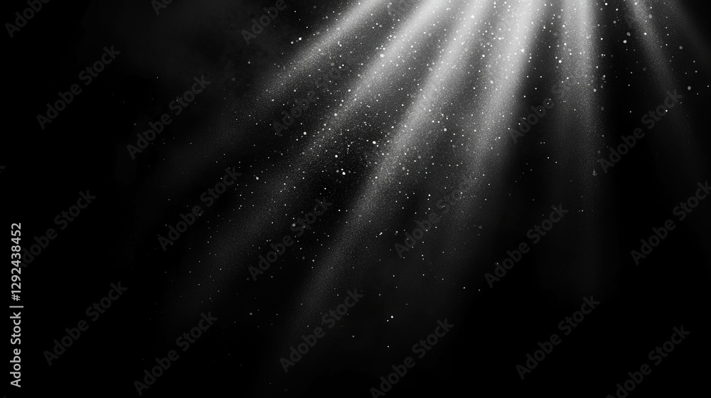 Poster ethereal sunlight rays with floating dust particles on a dark background