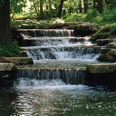 Naklejka premium Park Waterfall Cascades, Trees, Sunlight