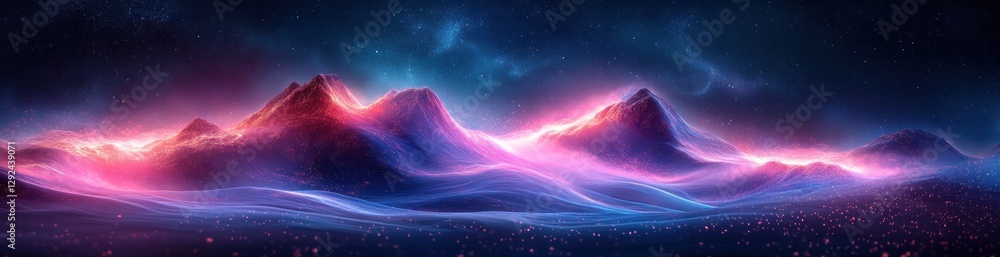 Poster futuristic dynamic digital wave abstract technology background with neon light effects and mesh patt