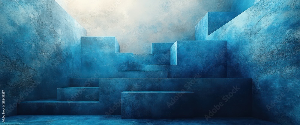 Poster Abstract Geometric Shapes in Deep Blue Tones with Illuminated Textures and Patterns