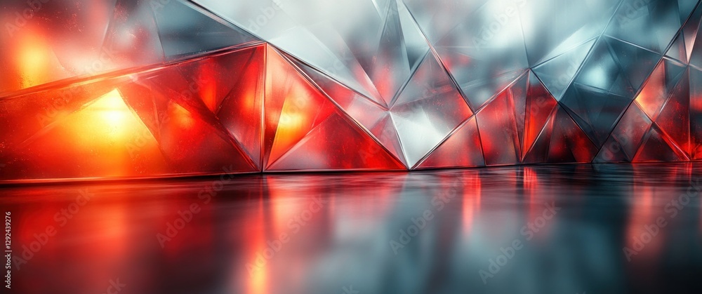 Aufkleber abstract metallic shapes in silver and red with glossy light effects for modern wallpaper and graphi