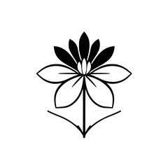 Minimalist Black and White Floral Silhouette, Isolated on White, Lotus Flower Illustration.