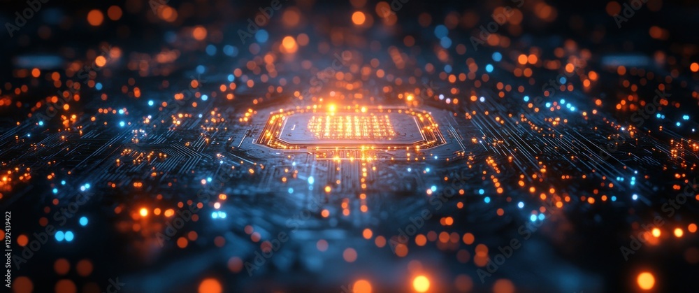 Poster futuristic technology design abstract circuit board background with geometric shapes and glowing pat