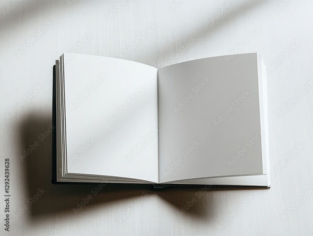 Poster minimalist open blank brochure mockup soft white background top view 3d rendering