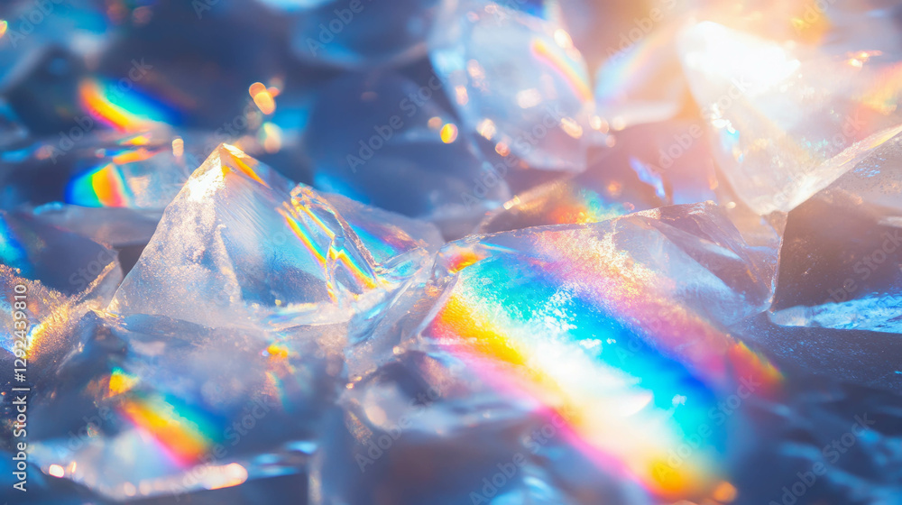 Poster sunlight refracting through ice creating colorful rainbow patterns for abstract background