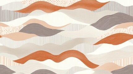 Abstract Beige Orange Gray Hills Line Art Minimalist Design