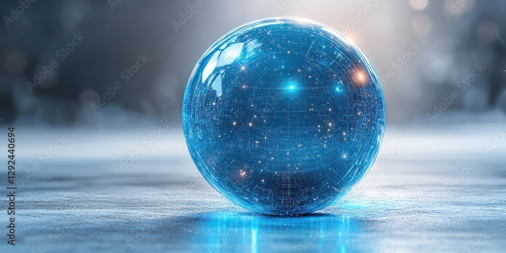 Poster futuristic blue technology sphere minimalistic design geometric patterns ambient light digital art