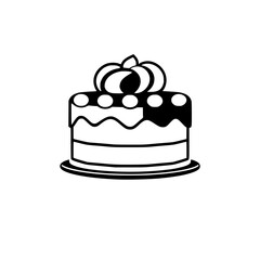 Elegant monochrome cake illustration, depicting a tiered cake decorated with a swirly topping in black and white.