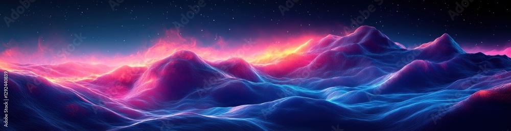 Aufkleber futuristic digital landscape with dynamic wave particles and neon lighting effects in a cyberpunk st