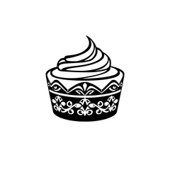 Decorative Cupcake: Black & White Abstract Style, Artistic Depiction of a Cupcake, Elegant and Stylish.