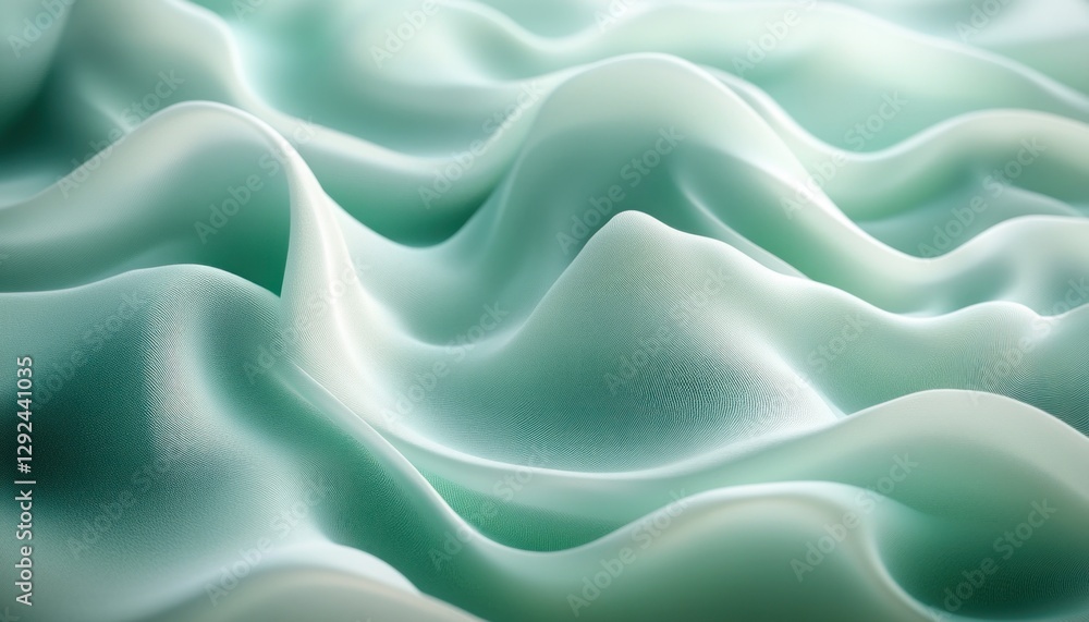 Poster abstract soft waves in mint green and white minimalistic composition