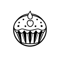 Outline, simple cupcake with a droplet and heart detail.