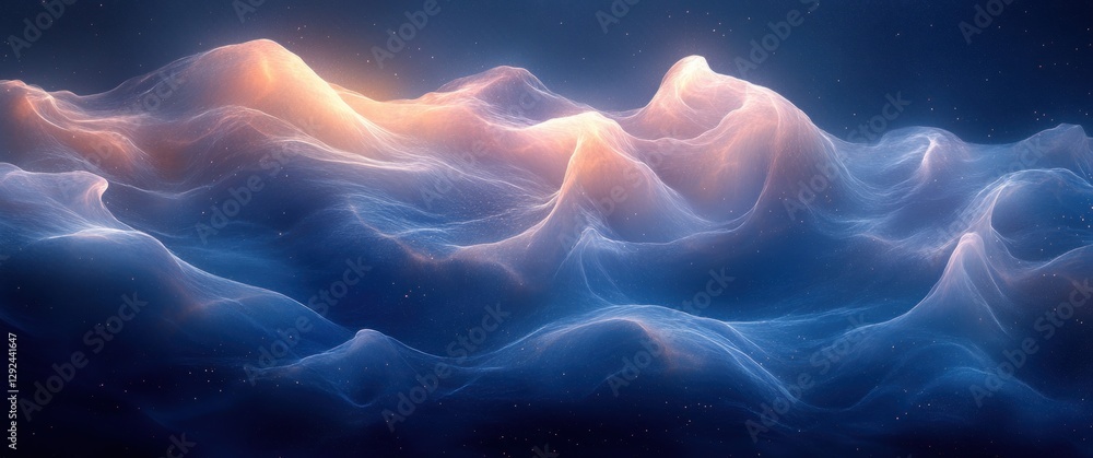Poster dynamic abstract waves flowing in deep blue futuristic digital technology network