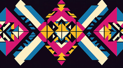 Vibrant geometric pattern with bold colors and symmetrical design, suitable for modern decor