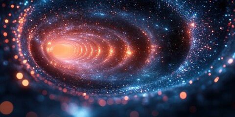 Obraz premium Futuristic Digital Landscape with Abstract Geometric Shapes Glowing in Blue Light and Circuit Board Elements