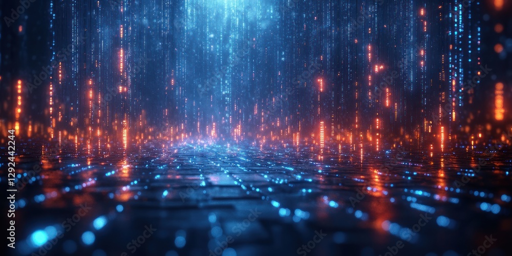Poster futuristic cyberpunk digital background with blue squares luminous design data system innovation tec