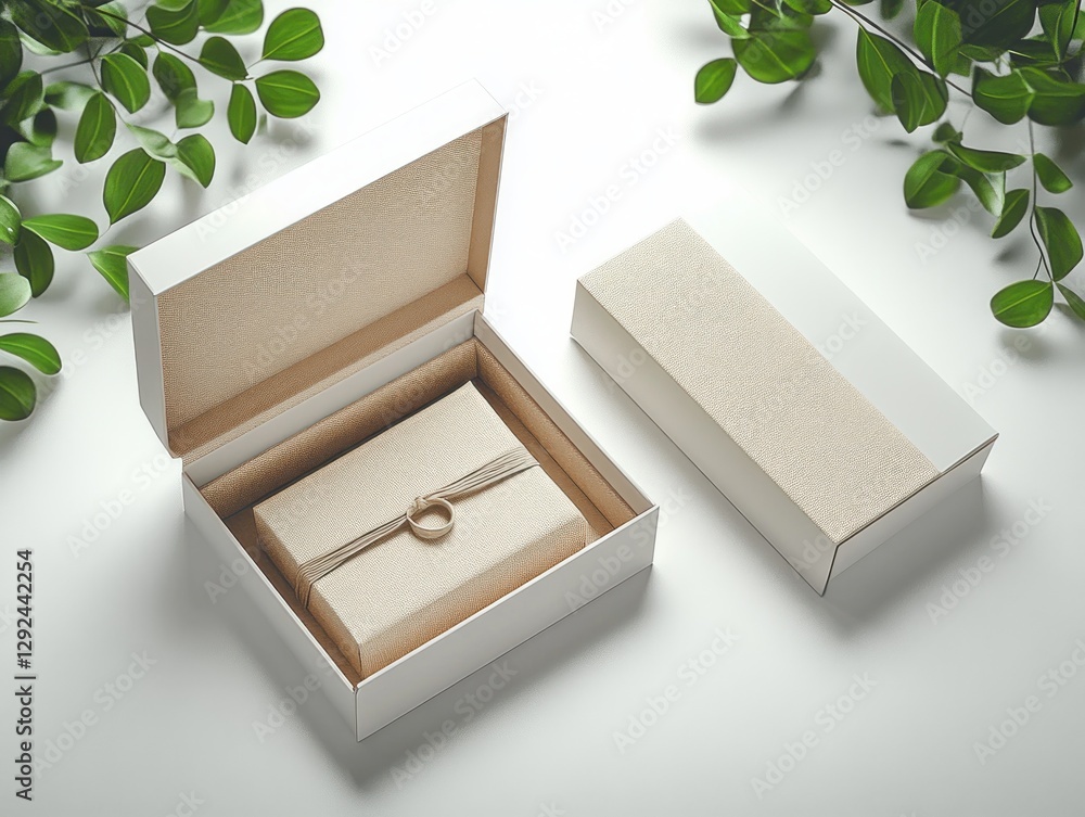 Poster Minimalist Open White Box Presentation with Beige Envelope and Soft Diffused Lighting