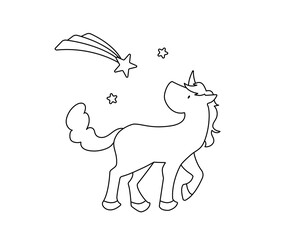流れ星とユニコーンのシンプルな線画イラスト